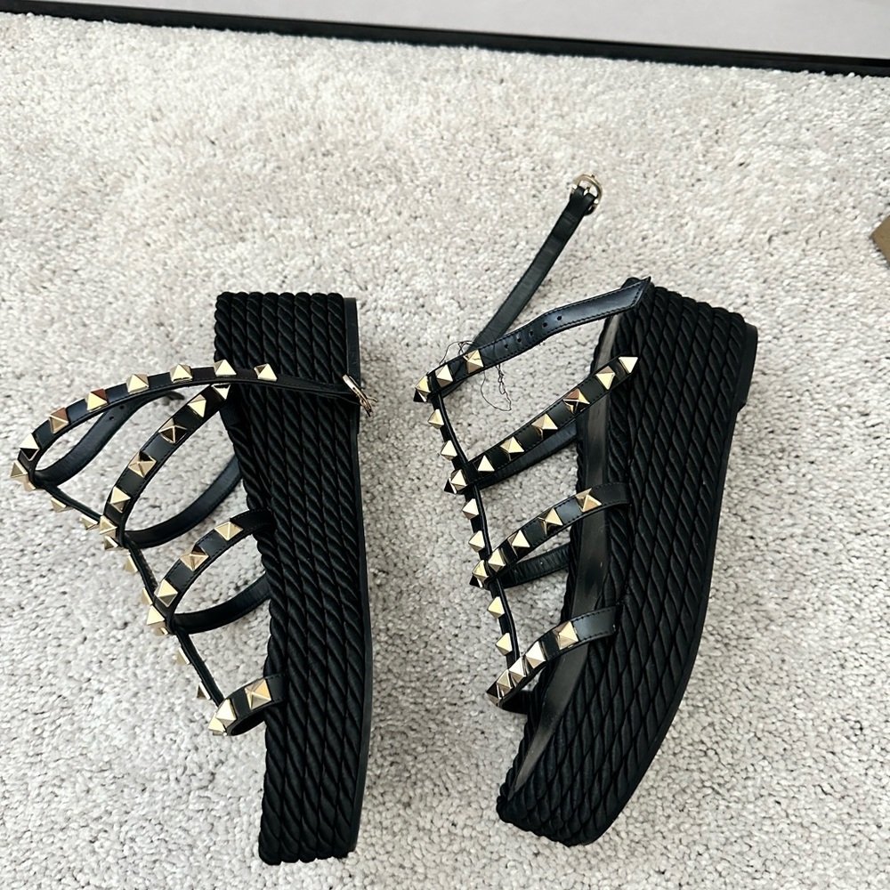 Valentino Studded Black Wedge Sandals